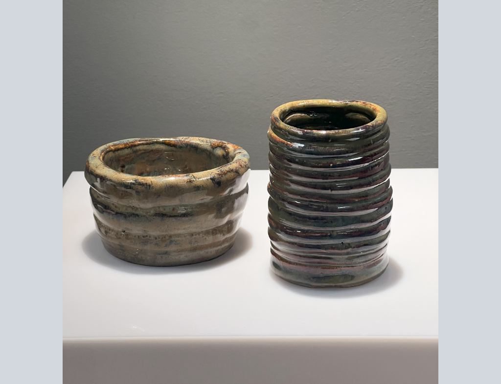 Coil built glazed ceramic cup and bowl by Kaitlyn Buckner